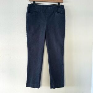 Chicos Perfect Stretch Pants Sz 0 (US 2) Dark Blue Denim Pull On Pockets Career
